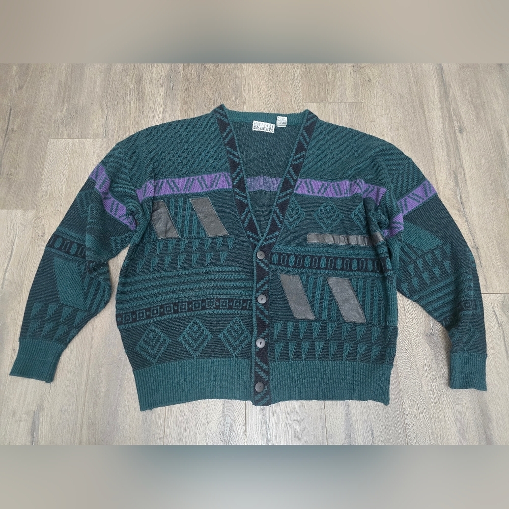 90's City Streets Mens Size XL Cardigan Leather Accents Eclectic Streetwear